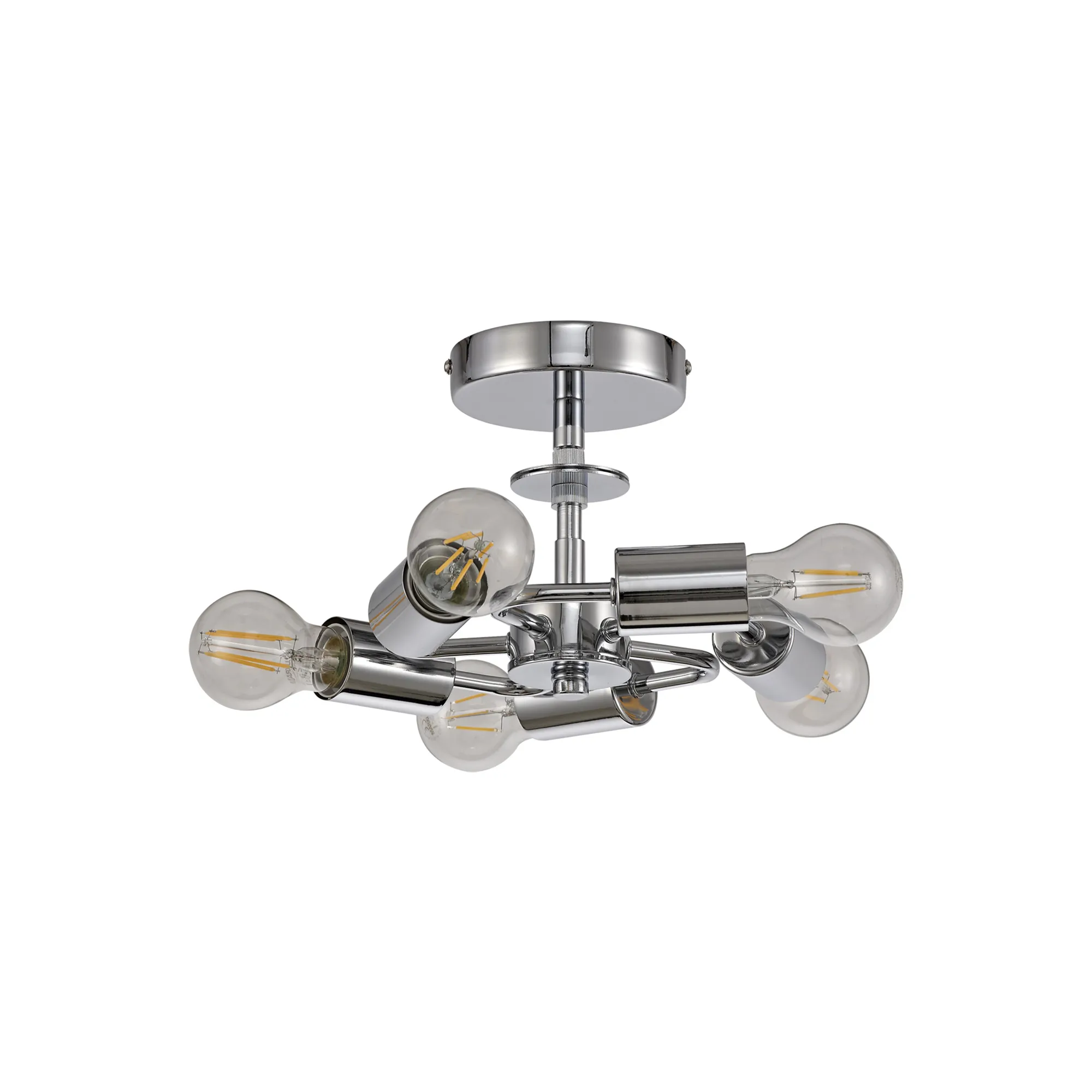 Baymont 50cm, Semi Flush 5 Light Polished Chrome, Silver Leaf, Frosted Diffuser DK0812  Deco Baymont CH SL